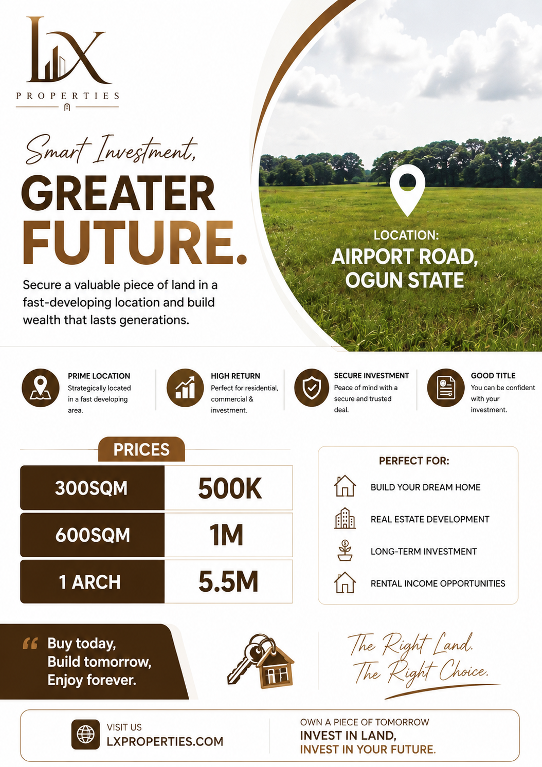 LX Properties smart investment land offer, Airport Road Ogun State